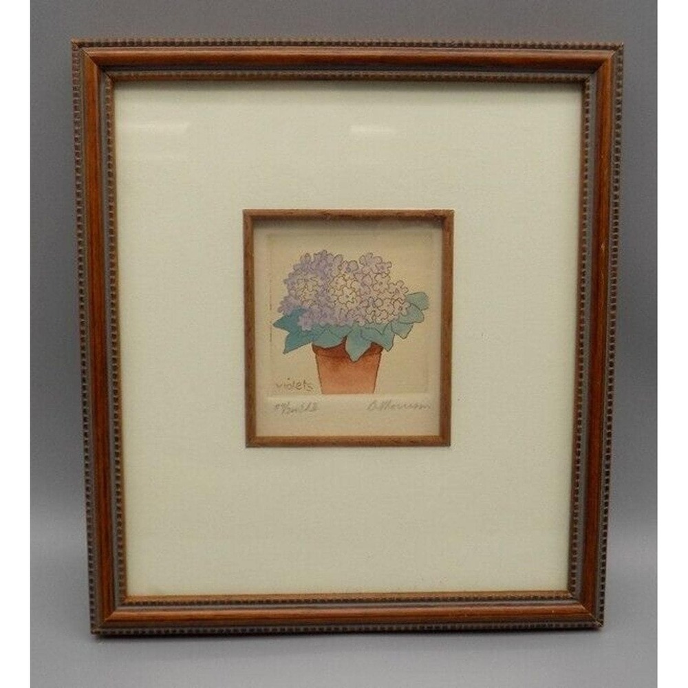 Violets Block Print Signed & Numbered  Brooke Morrison 84/200 Edition II Framed